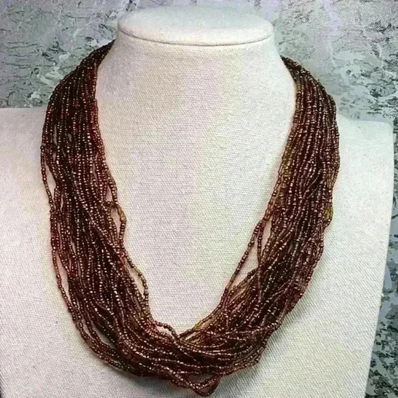 Vintage Brown Glass Seed Bead Necklace - Picture 1 of 4